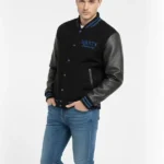 Black Blue Marty Supreme Versity Leather Jacket