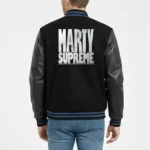 Black Blue Marty Supreme Varsity Leather Jacket Back