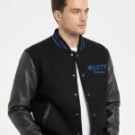 Marty Supreme Black Blue Varsity Leather Jacket