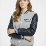 Marty Supreme Gray Navy Versity Leather Jacket