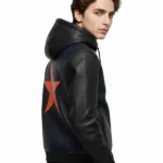 Marty Supreme Hooded Navy Leather Jacket Back