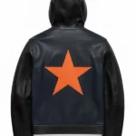 Marty Supreme Navy Hooded Leather Jacket Back