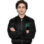 Marty Supreme Timothee Black Satin Bomber Jacket