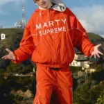 Marty Supreme Timothee Chalamet Orange Hooded Jacket