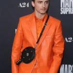 Timothee Chalamet Marty Supreme Leather Orange Blazer