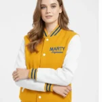 White Yellow Marty Supreme Versity Leather Jacket