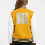 White Yellow Marty Supreme Varsity Leather Jacket Back