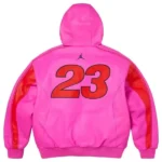 Supreme x Jordan Hooded Pink Leather Jacket Back